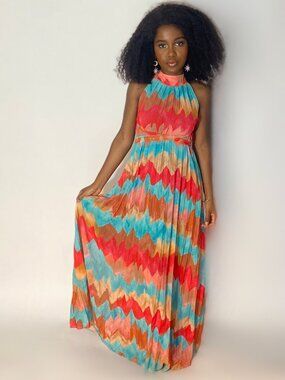 Colorful Chevron Halter Maxi Dress